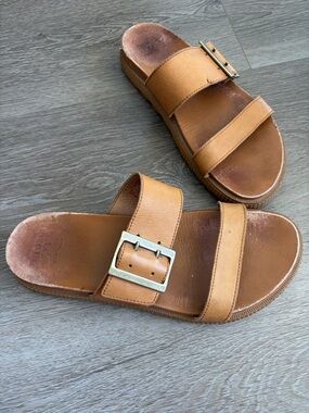 SorelTan Double Strap Slide Sandals with Buckle